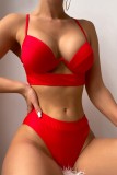 Red Sexy Solid Backless Cross Straps Swimwears (With Paddings)