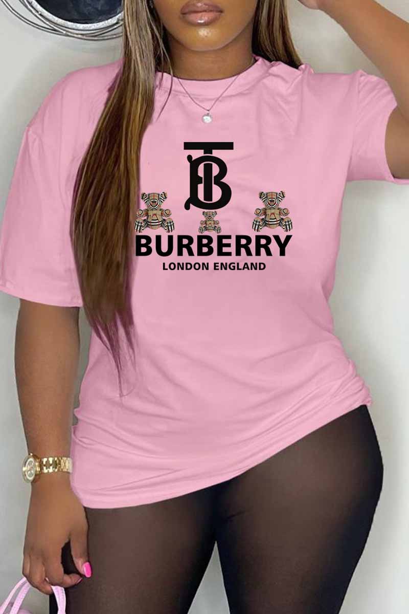 

Pink Casual Print Letter O Neck T-Shirts