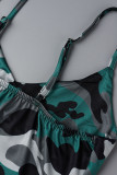 Армейский зеленый сексуальный камуфляж печати пэчворк спагетти ремень юбка-карандаш платья