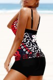 Rot Sexy Print Backless Swimwears (mit Polsterungen)
