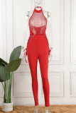 Rote sexy Hot Drilling Pailletten Halter Skinny Overalls