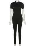 Black Sexy Solid Patchwork Half A Turtleneck Short Sleeve Two Pieces