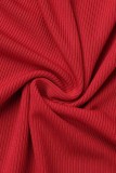 Rojo Sexy Casual Sólido Ahuecado Halter Vestidos de manga larga