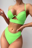 Gröna sexiga solida rygglösa korsremmar badkläder (med vadderingar)