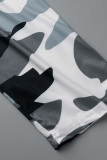 Blanc Casual Imprimé Camouflage Imprimé Bandage Patchwork Asymétrique O Cou Plus La Taille Deux Pièces