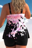 Zwart roze sexy print backless swimwears (met vulling)