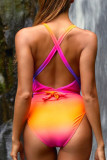 Paarse Sexy Geleidelijke Veranderende Print Bandage Patchwork Zwemkleding