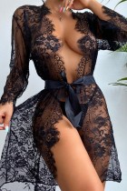 Black Sexy Basis Solid See-through Lingerie