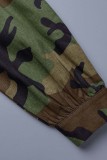 Camouflage Casual Camouflage Print Patchwork Off the Shoulder Ytterkläder