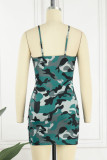 Армейский зеленый сексуальный камуфляж печати пэчворк спагетти ремень юбка-карандаш платья