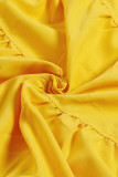 Amarillo casual dulce sólido patchwork hebilla cuello vuelto vestidos de princesa