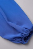 Robes de jupe en une étape à col carré en patchwork uni décontracté bleu