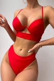 Rode sexy effen rugloze gekruiste bandjes swimwears (met vullingen)