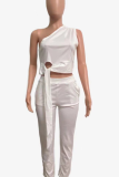 White Street Solid Bandage One Shoulder Sleeveless Two Pieces