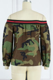 Camouflage Casual Camouflage Print Patchwork Off the Shoulder Capispalla