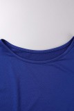 Blaues sexy Patchwork-heißes Bohren durchsichtiger Kontrast-O-Ausschnitt mit langen Ärmeln, zweiteilig