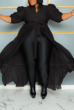 Черная повседневная элегантная однотонная юбка в стиле пэчворк с отложным воротником и пряжкой, платья больших размеров
