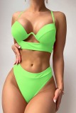 Green Sexy Solid Backless Cross Straps Swimwears (With Paddings)