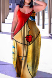Красная повседневная юбка-фонарик с принтом в стиле пэчворк Спагетти Платья больших размеров