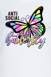 Orange Sexig Daily Butterfly Print Patchwork O-hals T-shirts