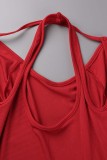 Rote sexy beiläufige feste ausgehöhlte Halter-Langarm-Kleider