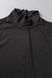 Black Casual Solid Patchwork Slit Half A Turtleneck Skinny Jumpsuits