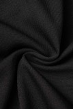 Calças pretas casuais lisas vazadas patchwork skinny cintura alta lápis cor sólida