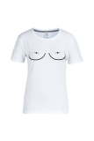 ホワイトカジュアルストリートプリントパッチワークOネックTシャツ