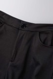 Schwarze, lässige, solide, ausgehöhlte Patchwork-Röhrenhose mit hoher Taille und einfarbiger Bleistifthose