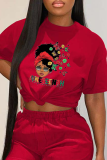 Camisetas con cuello en O de patchwork con estampado vintage de Red Street