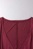 Rode casual effen patchwork jurk met V-hals en korte mouwen Grote maten jurken