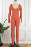 Orange Casual Solid Basic O-Neck Skinny Jumpsuits