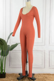 Oranje Casual Effen Basic O-hals Skinny Jumpsuits