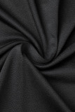 Robes de grande taille noires décontractées en patchwork asymétrique à col rond et à manches longues