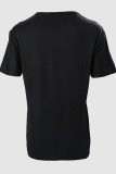 Zwarte casual T-shirts met letterprint en O-hals