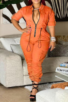 Tangerine Red Casual Street Solid Patchwork Zak Rits Kraag Grote maten jumpsuits