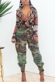 Green Casual Camouflage Print Ripped Regular High Waist Conventional Full Print Bottoms