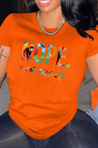 T-shirts basiques à col rond et imprimé lettre décontracté rouge tangerine