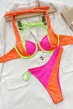 Rose Red Sexy Patchwork Bandage Backless Contrast Swimwears (mit Polsterungen)