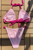 Trajes de baño sin espalda de patchwork de vendaje sólido sexy rosa (con rellenos)