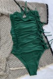 Roupa de banho verde sexy sem costas com bandagem sólida (com acolchoamento)