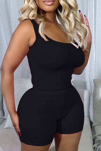Black Casual Solid Basic U Neck Sleeveless Two Pieces