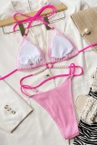 Розовый Сексуальный однотонный купальник в стиле пэчворк с открытой спиной (с прокладками)