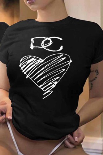 Camisetas con cuello en O con estampado informal negro