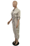 Blauw Casual Street Solid Patchwork Pocket Rits Kraag Grote maten jumpsuits