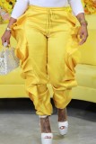 Pantaloni patchwork convenzionali a vita alta regolari in tinta unita casual color oro