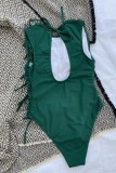 Gröna sexiga solida bandage rygglösa badkläder (med vadderingar)