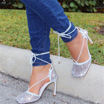 Zapatos casuales de moda con lentejuelas y diamantes de imitación cuadrados para puerta exterior blanco
