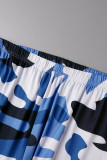 Bleu Décontracté Imprimé Camouflage Imprimé Bandage Patchwork Asymétrique O Cou Plus La Taille Deux Pièces