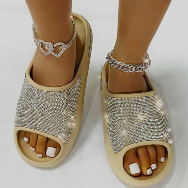Zapatos redondos casuales con diamantes de imitación albaricoque